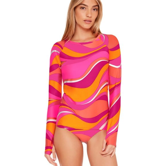 NWT Trina Turk Vivid Vista Long Sleeve Rash Guard Tee & Bikini Bottom Set - Picture 1 of 5